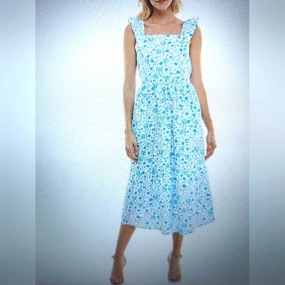 Draper James Floral Blue Sleeveless Dress~ Size: S - Picture 3 of 9